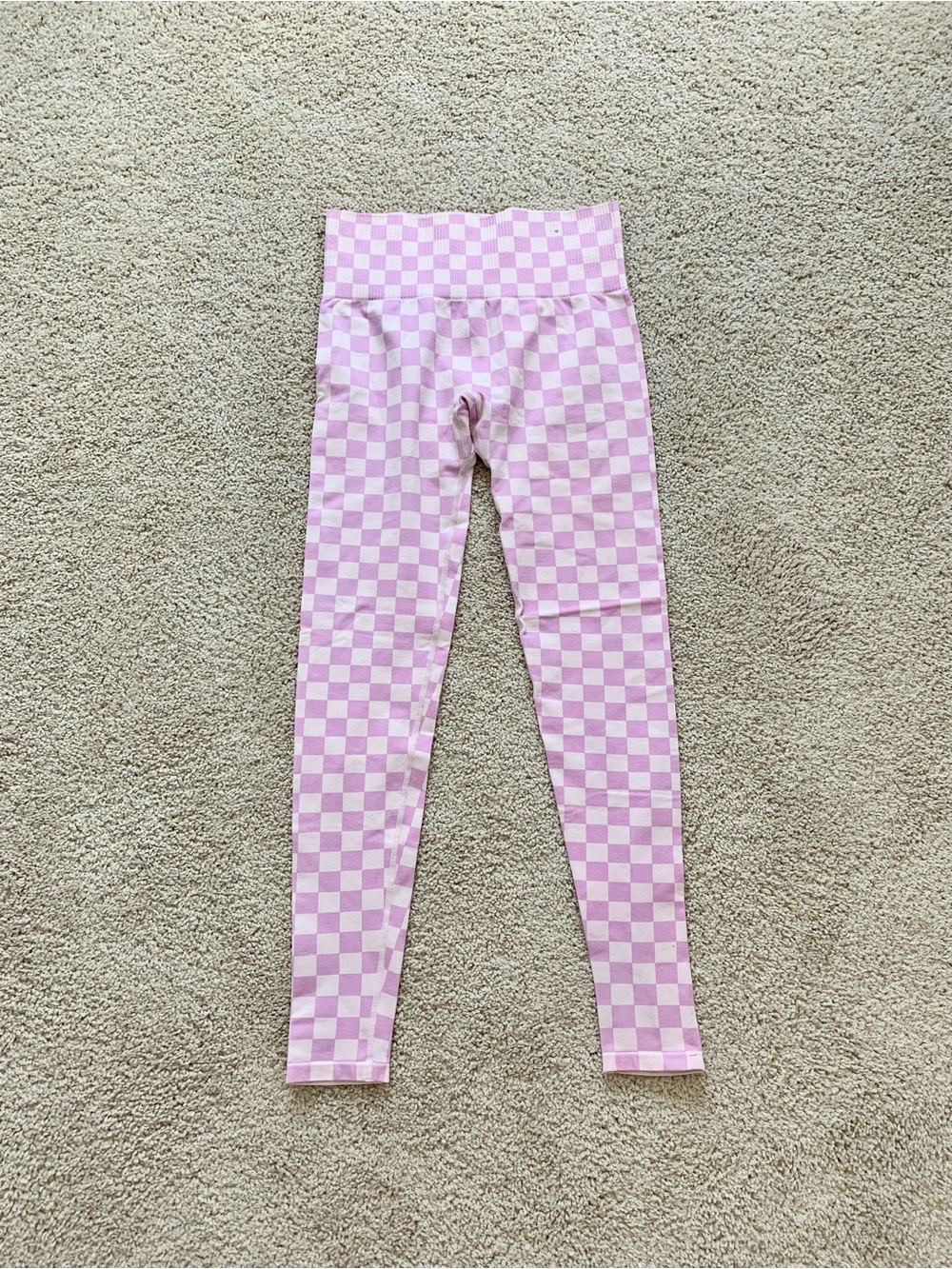 ❤️ 3/30 Forever 21 Pink Checkered Wide Waistband Leggings Medium